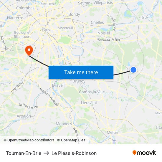 Tournan-En-Brie to Le Plessis-Robinson map