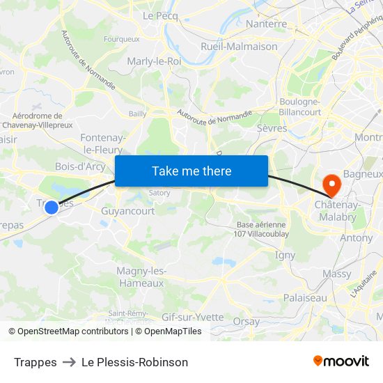 Trappes to Le Plessis-Robinson map