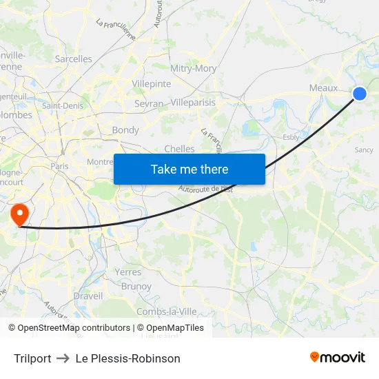 Trilport to Le Plessis-Robinson map