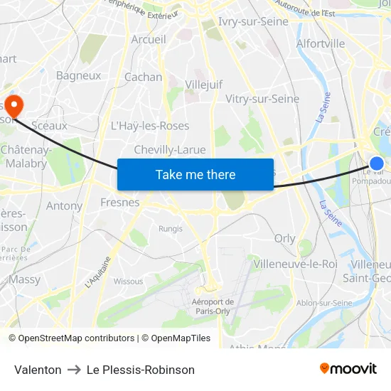 Valenton to Le Plessis-Robinson map