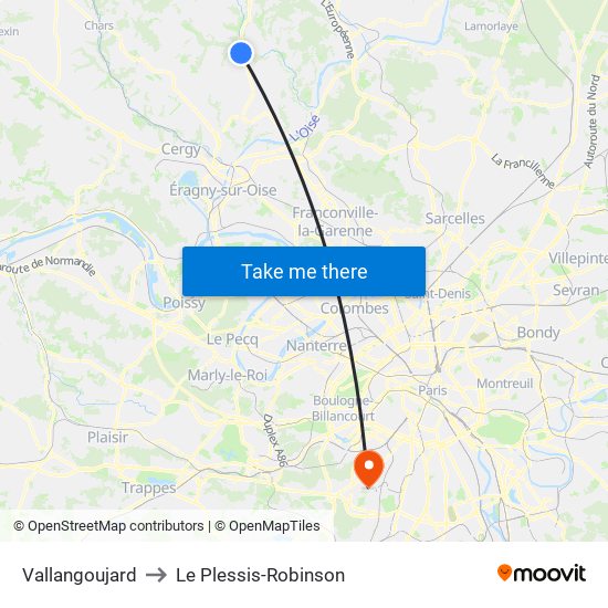 Vallangoujard to Le Plessis-Robinson map
