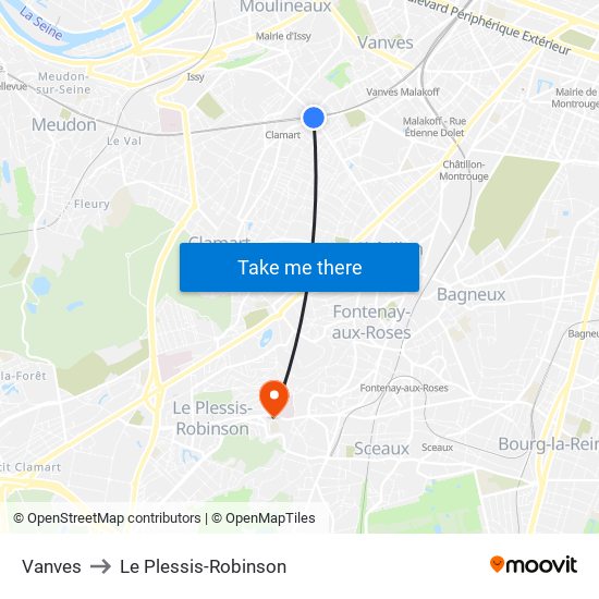 Vanves to Le Plessis-Robinson map