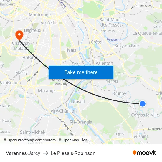 Varennes-Jarcy to Le Plessis-Robinson map
