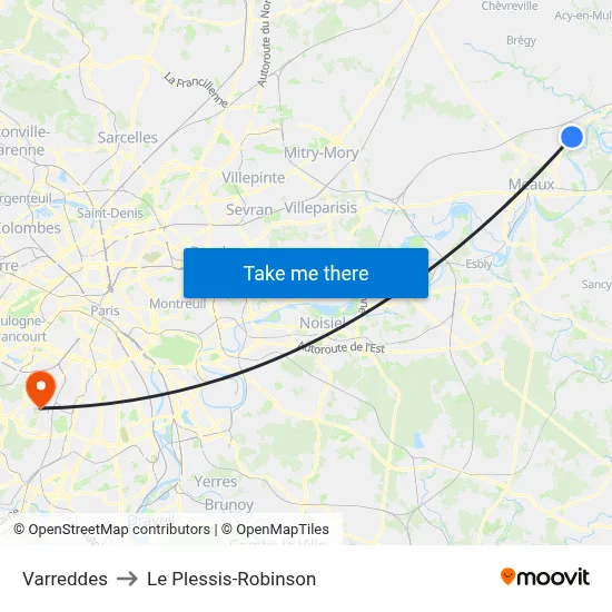 Varreddes to Le Plessis-Robinson map