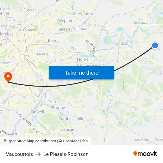 Vaucourtois to Le Plessis-Robinson map