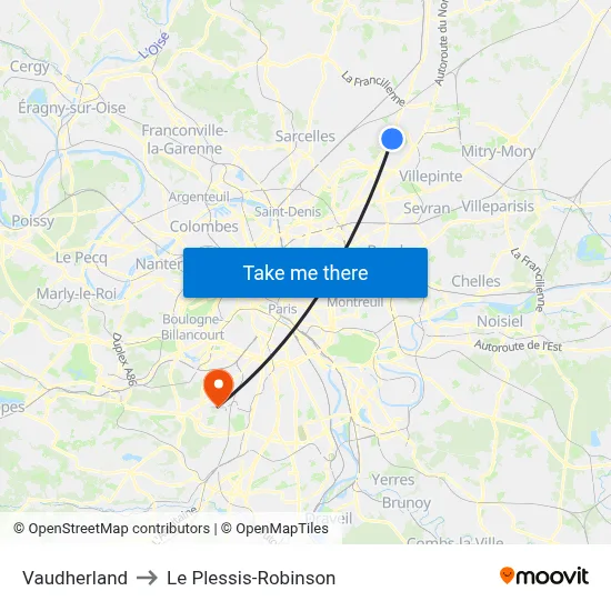 Vaudherland to Le Plessis-Robinson map