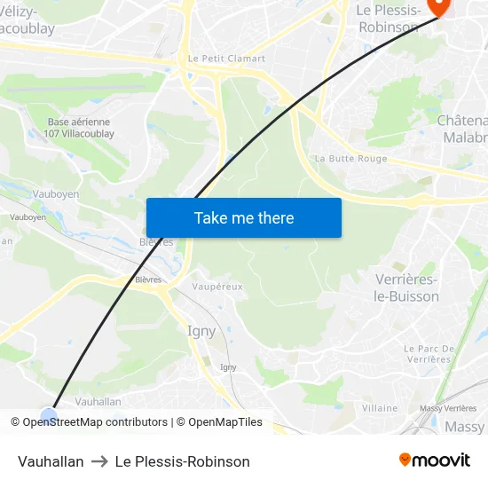 Vauhallan to Le Plessis-Robinson map