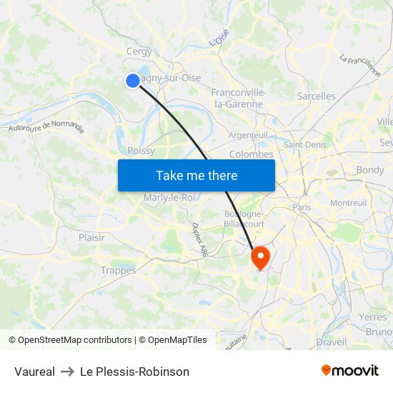 Vaureal to Le Plessis-Robinson map