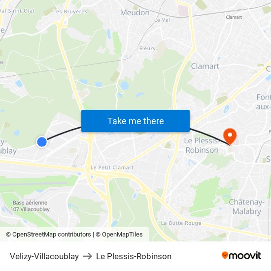 Velizy-Villacoublay to Le Plessis-Robinson map
