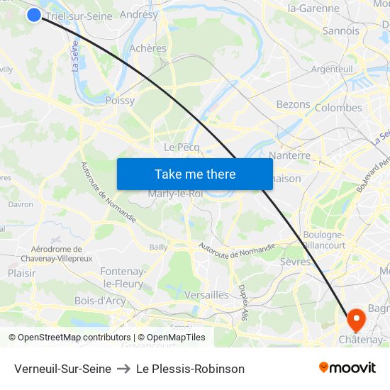 Verneuil-Sur-Seine to Le Plessis-Robinson map