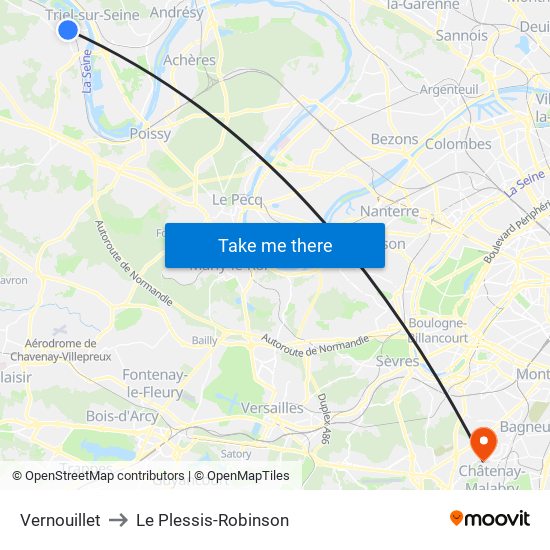 Vernouillet to Le Plessis-Robinson map