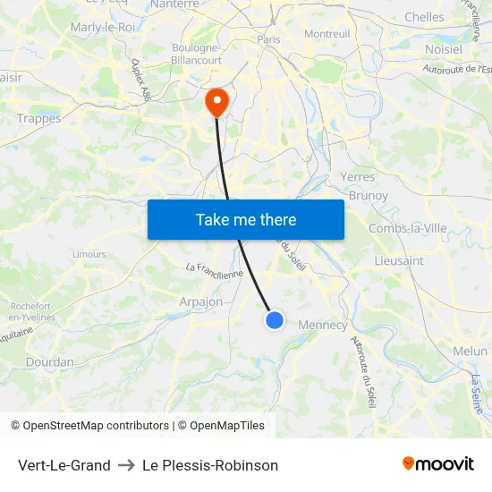 Vert-Le-Grand to Le Plessis-Robinson map