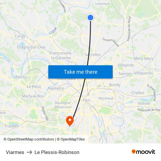 Viarmes to Le Plessis-Robinson map