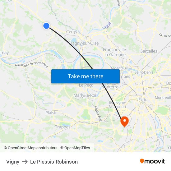 Vigny to Le Plessis-Robinson map