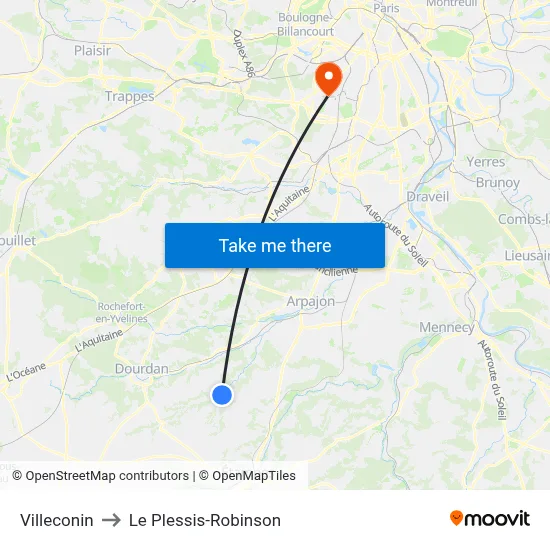 Villeconin to Le Plessis-Robinson map