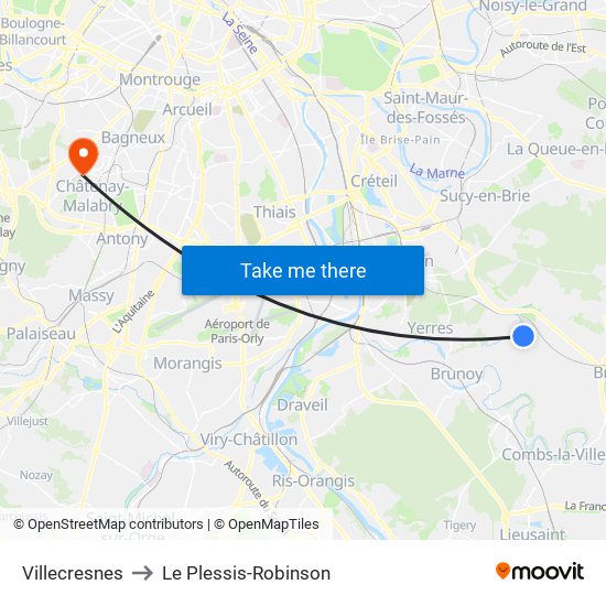 Villecresnes to Le Plessis-Robinson map