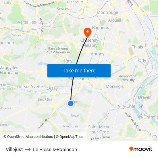 Villejust to Le Plessis-Robinson map