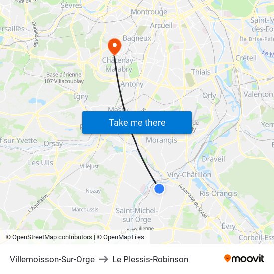 Villemoisson-Sur-Orge to Le Plessis-Robinson map