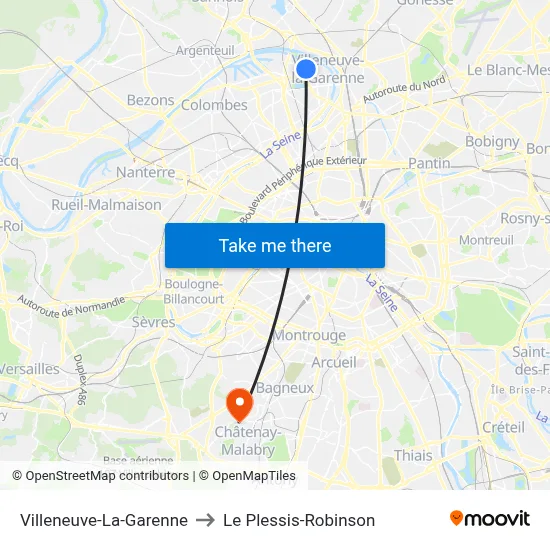 Villeneuve-La-Garenne to Le Plessis-Robinson map