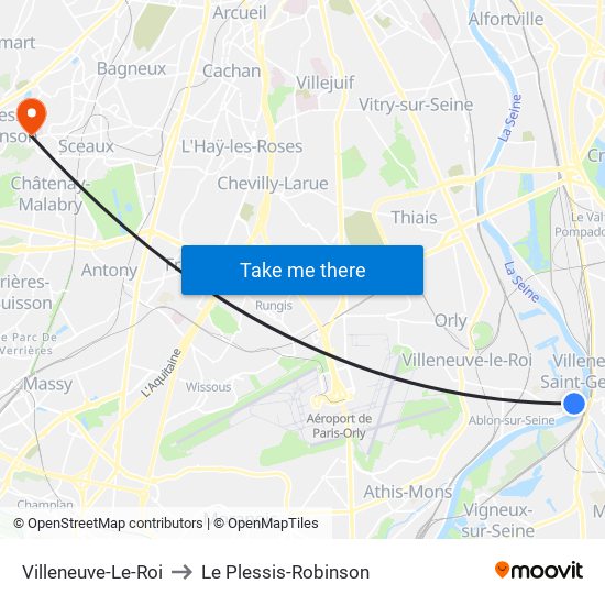 Villeneuve-Le-Roi to Le Plessis-Robinson map