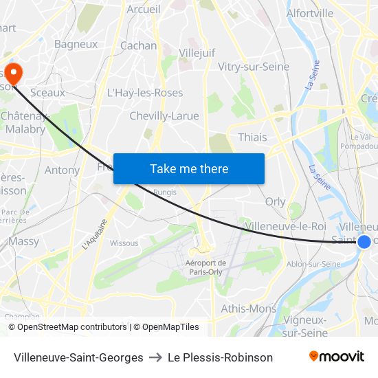 Villeneuve-Saint-Georges to Le Plessis-Robinson map