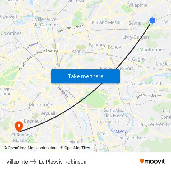 Villepinte to Le Plessis-Robinson map