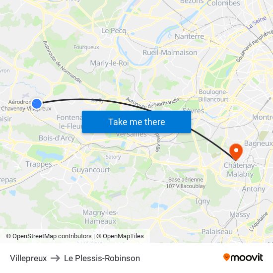 Villepreux to Le Plessis-Robinson map