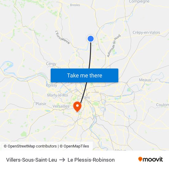 Villers-Sous-Saint-Leu to Le Plessis-Robinson map