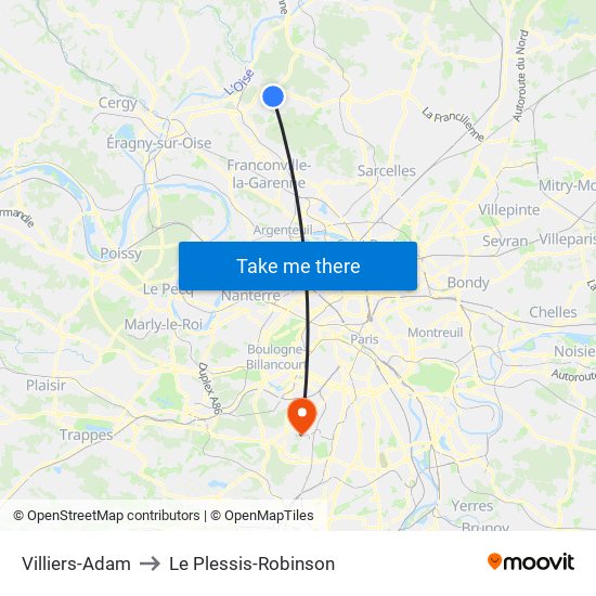 Villiers-Adam to Le Plessis-Robinson map