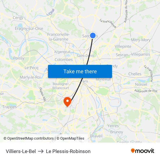 Villiers-Le-Bel to Le Plessis-Robinson map