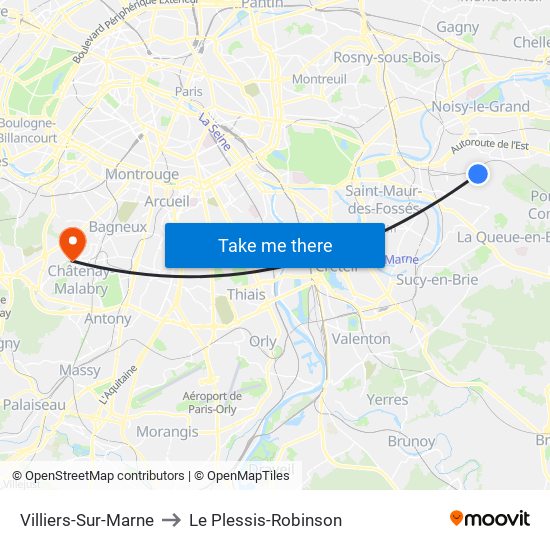 Villiers-Sur-Marne to Le Plessis-Robinson map