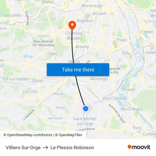 Villiers-Sur-Orge to Le Plessis-Robinson map