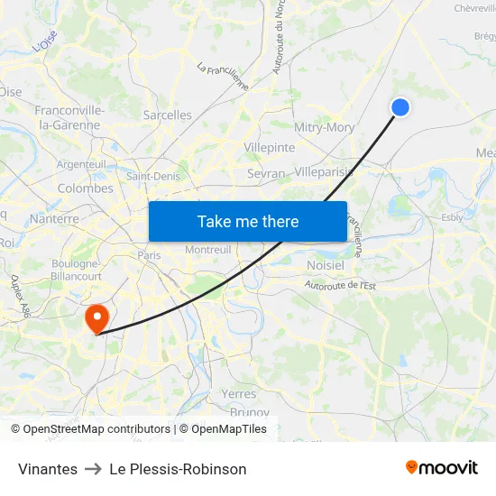 Vinantes to Le Plessis-Robinson map