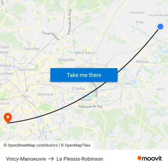 Vincy-Manoeuvre to Le Plessis-Robinson map