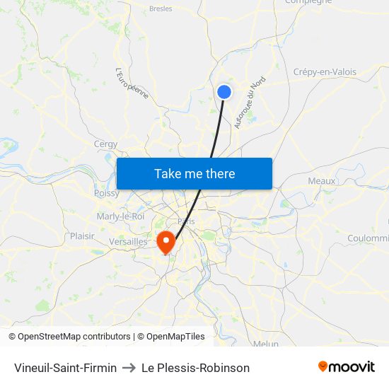 Vineuil-Saint-Firmin to Le Plessis-Robinson map