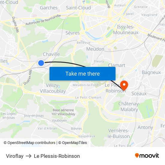 Viroflay to Le Plessis-Robinson map