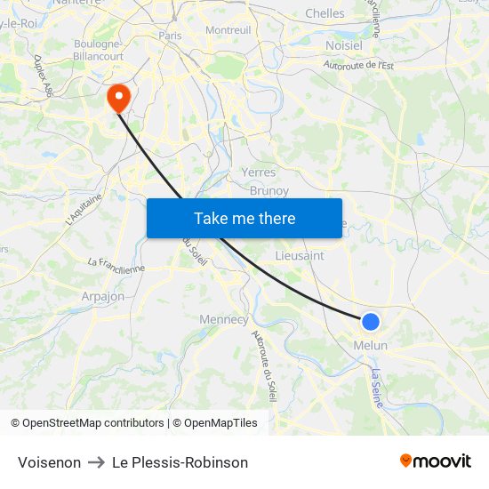 Voisenon to Le Plessis-Robinson map
