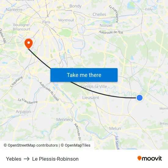 Yebles to Le Plessis-Robinson map