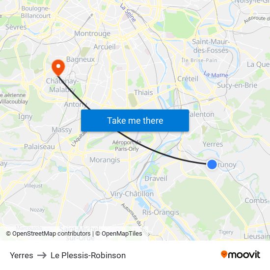 Yerres to Le Plessis-Robinson map