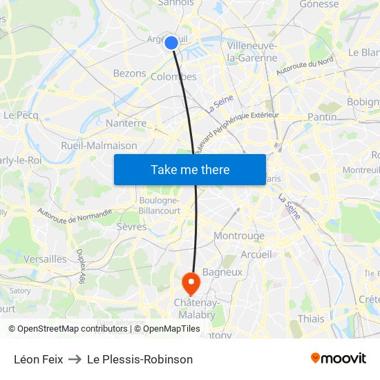 Léon Feix to Le Plessis-Robinson map