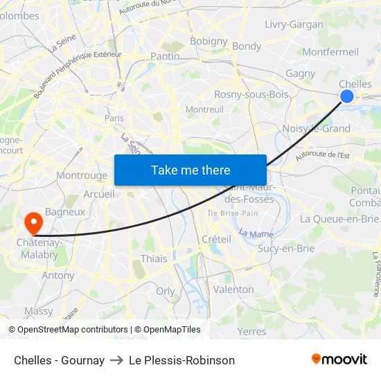 Chelles - Gournay to Le Plessis-Robinson map