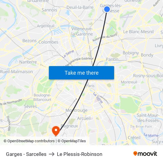 Garges - Sarcelles to Le Plessis-Robinson map