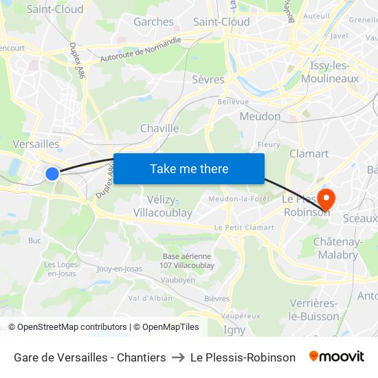 Gare de Versailles - Chantiers to Le Plessis-Robinson map