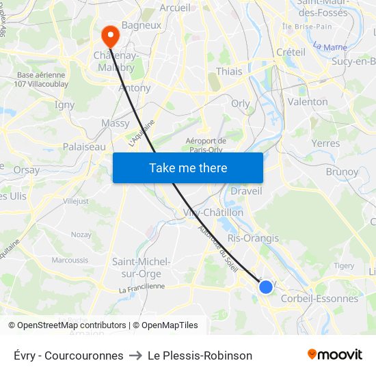 Évry - Courcouronnes to Le Plessis-Robinson map