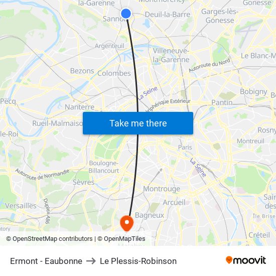 Ermont - Eaubonne to Le Plessis-Robinson map