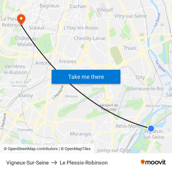 Vigneux-Sur-Seine to Le Plessis-Robinson map