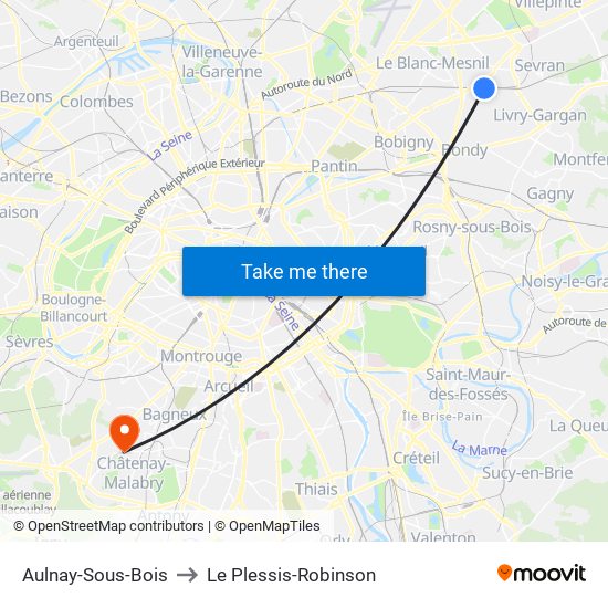 Aulnay-Sous-Bois to Le Plessis-Robinson map