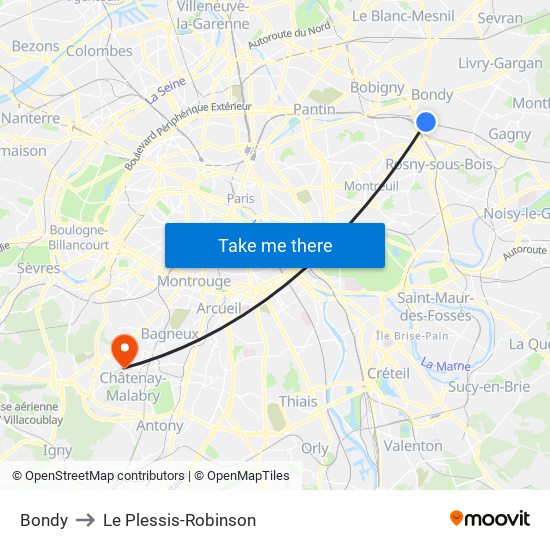 Bondy to Le Plessis-Robinson map