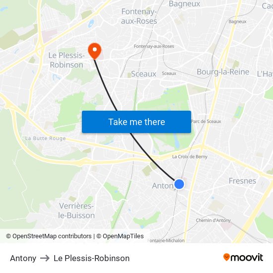 Antony to Le Plessis-Robinson map