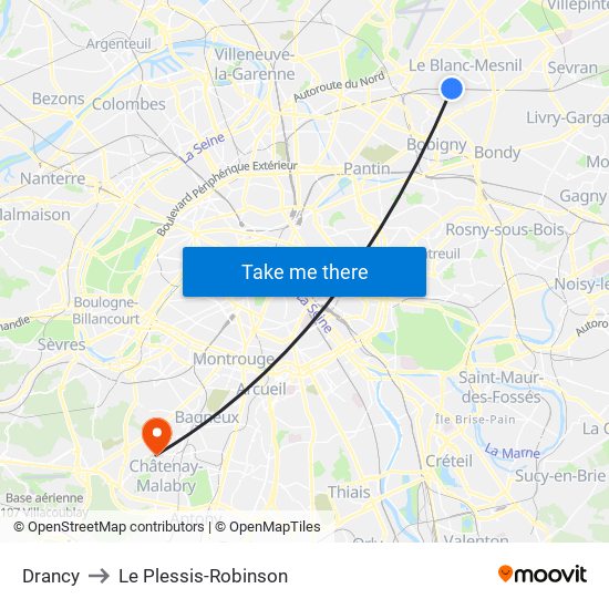 Drancy to Le Plessis-Robinson map